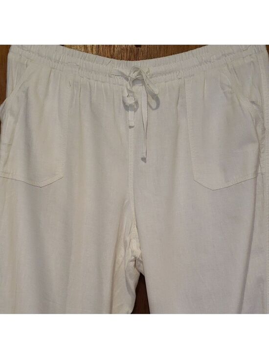 Cato Pants - Cato Womens White Linen Blend Drawstring  Wide Leg Pants
